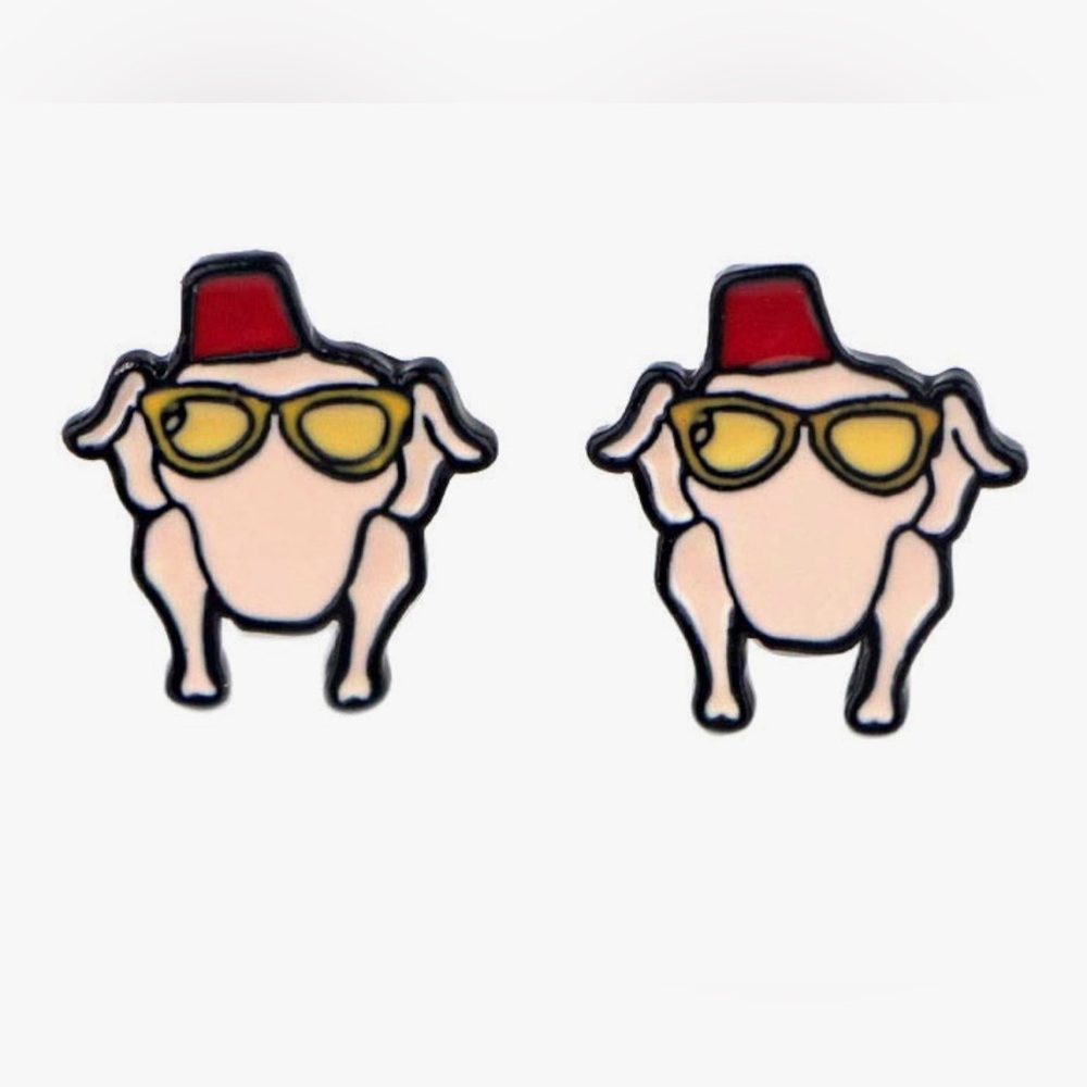 Fun Turkey Stud Earrings with Red Hat and Yellow Glasses - Friends reference